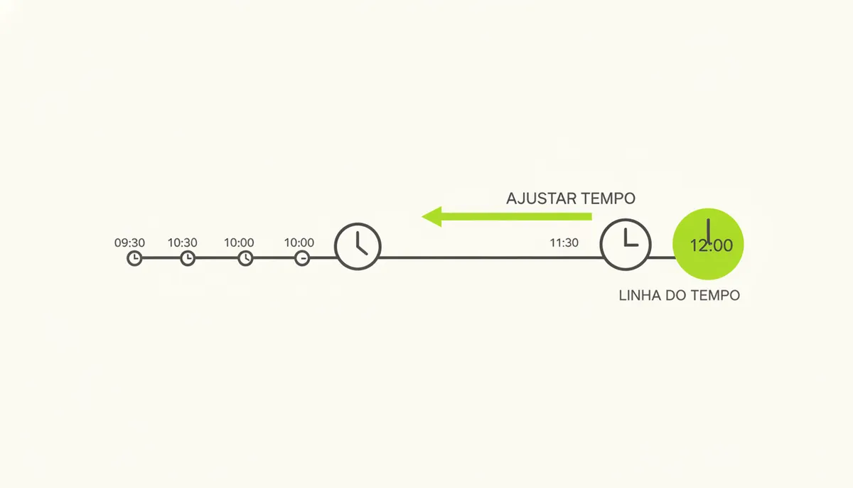 Linha do tempo mostrando o horário de dormir recuando aos poucos, quinze minutos por vez, ao longo de vários dias