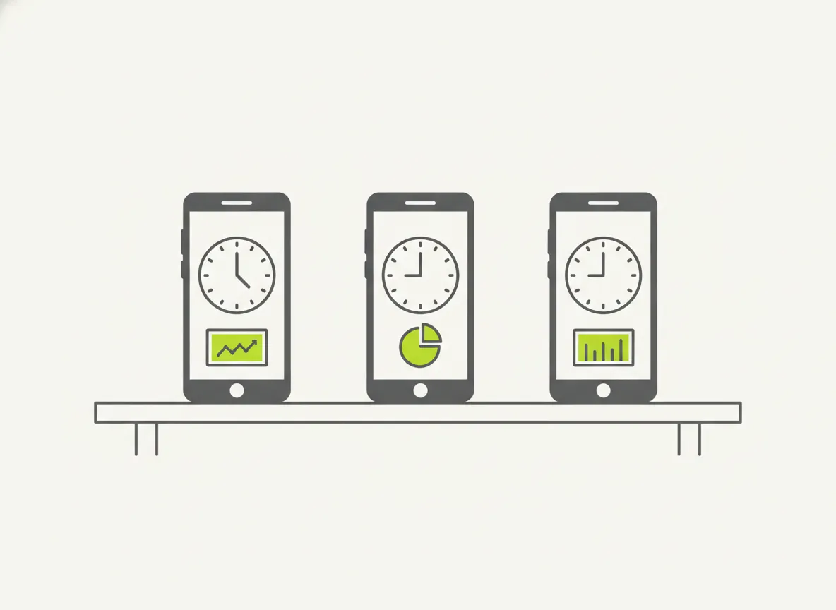 Três celulares lado a lado mostrando janelas de jejum levemente diferentes, sincronizadas dentro do mesmo grupo