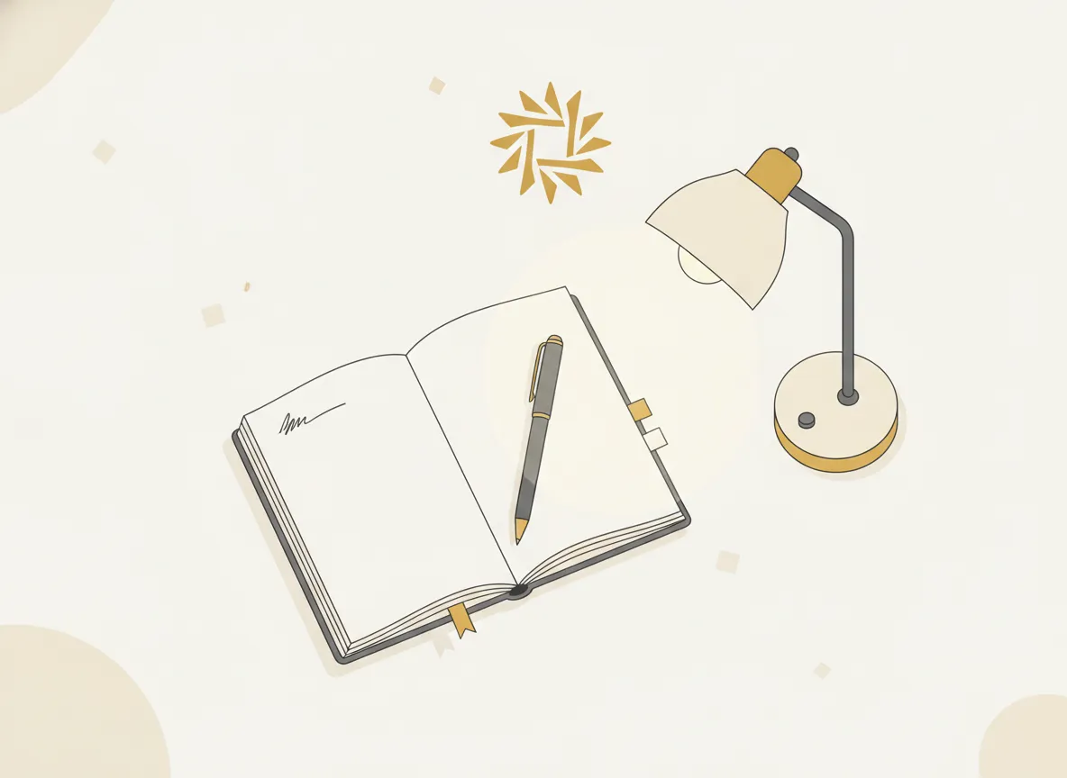 Caderno aberto com uma única linha escrita à mão indicando a primeira tarefa da próxima sessão de estudo