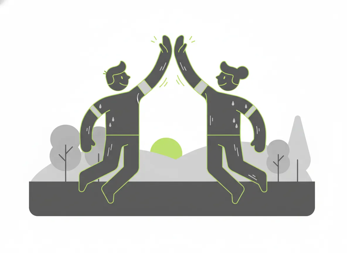 Dois amigos batendo a mão em comemoração depois de um treino ao ar livre